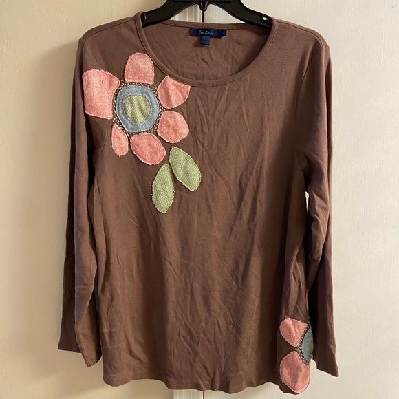 Boden Tops - Boden crewneck top brown long sleeves patchwork Sz 20